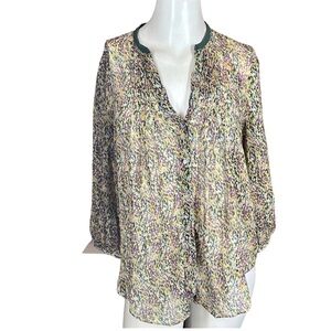 Fei Anthropologie 100% Silk Multicolor Abstract Long Sleeve Button Up  Top Sz 6